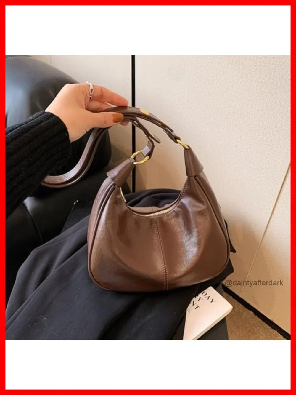 Vintage Faux Leather Hobo Bag Small Crescent Shoulder Crossbody Purse